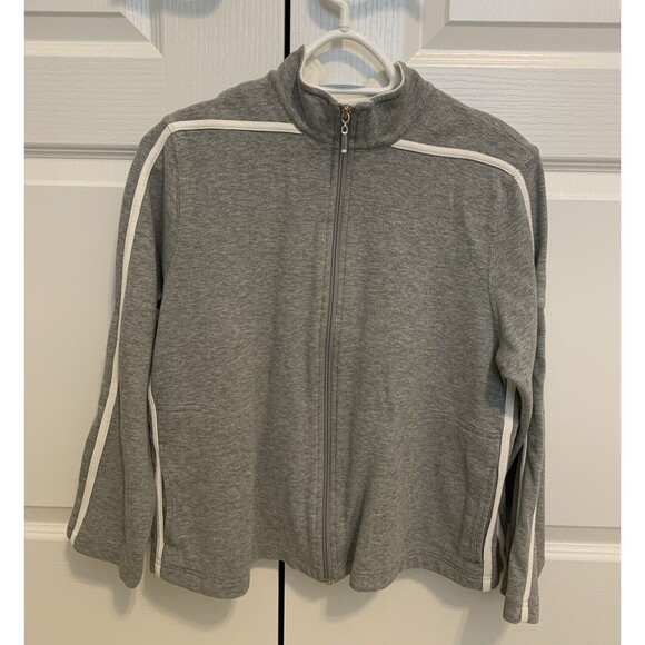 Rafaella Petites Activewear Jacket Size Large Full Zip Heather Gray White Trim - Picture 1 of 11